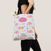  roze Floral Pattern Monogramed Tote Bag (Dichtbij)