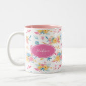  roze Floral Pattern Monogramed Tweekleurige Koffiemok (Links)