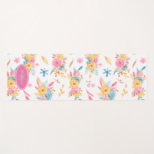  roze Floral Pattern Monogramed Yogamat (Voorkant (horizontaal))