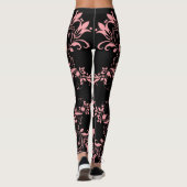 Roze Floral Pattern on Black Women's Workout Leggings (Achterkant)