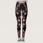 Roze Floral Pattern on Black Women's Workout Leggings (Voorkant)