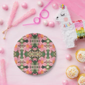 Roze Floral Pattern Papieren Bordje (Feest)