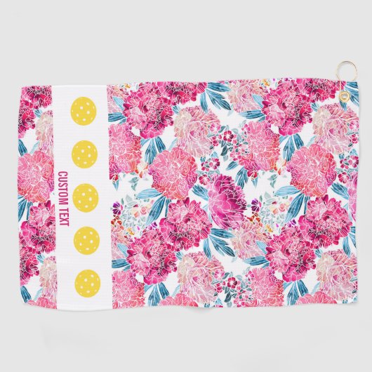  roze Floral Pattern Pickleball Sweat Hand Golfhanddoek (Horizontaal)