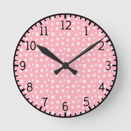 Roze Floral Pattern Ronde Klok (Voorkant)