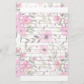 Roze Floral Pattern Schrijven Papier gedateerd Lin (Voorkant / Achterkant)