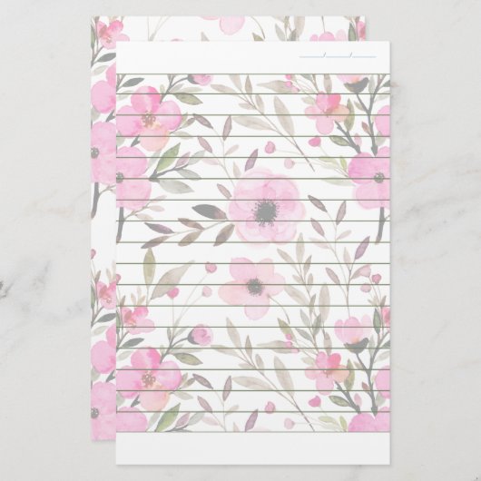 Roze Floral Pattern Schrijven Papier gedateerd Lin (Voorkant / Achterkant)