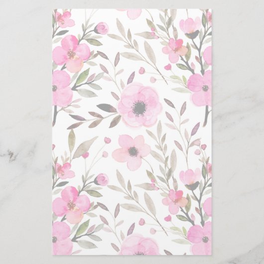 Roze Floral Pattern Schrijven Papier gedateerd Lin (Achterkant)