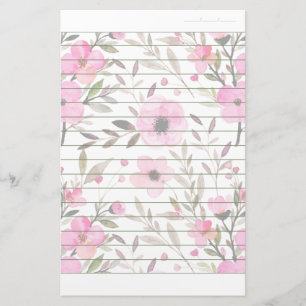 Roze Floral Pattern Schrijven Papier gedateerd Lin