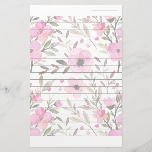 Roze Floral Pattern Schrijven Papier gedateerd Lin (Voorkant)