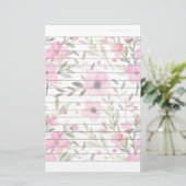 Roze Floral Pattern Schrijven Papier gedateerd Lin (Staand voorkant)