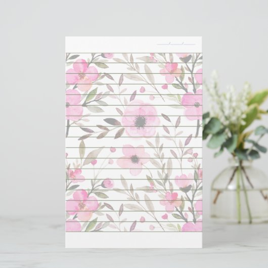 Roze Floral Pattern Schrijven Papier gedateerd Lin (Staand voorkant)