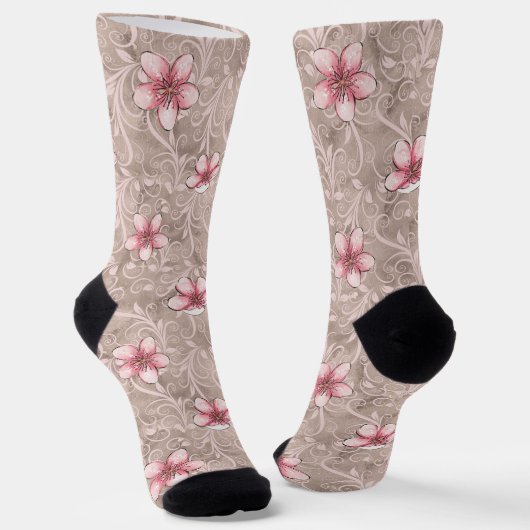 Roze Floral Pattern Sokken (Gebogen)