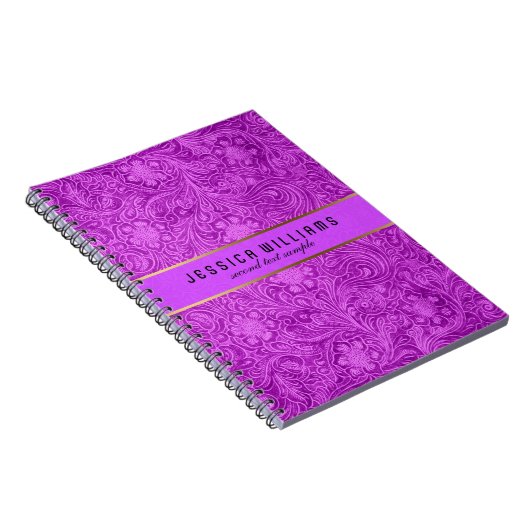 Roze Floral Pattern Suede Leather Kijk Notitieboek (Rechterzijde)