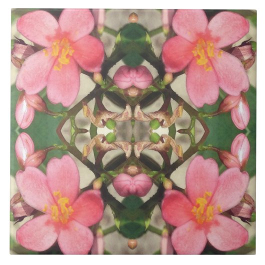 Roze Floral Pattern Tegeltje (Voorkant)