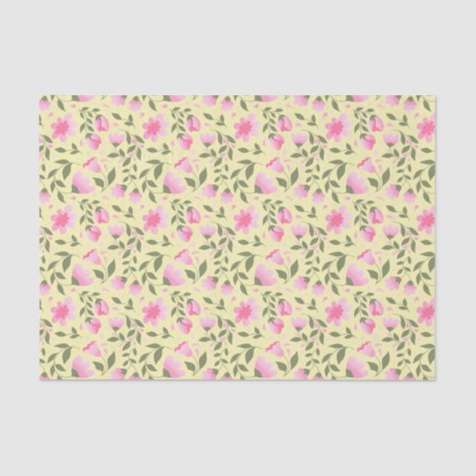 Roze Floral Pattern w. Greenery Tissuepapier (Voorkant)
