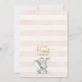 Roze Floral Peanut Elephant Baby shower Invitation Kaart (Achterkant)