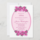 Roze Floral Pearls & Lace 100th Birthday Kaart (Voorkant)