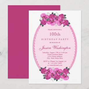 Roze Floral Pearls & Lace 100th Birthday Kaart