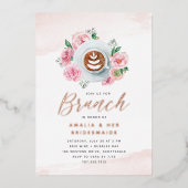 Roze Floral Peony en Coffee Bridesmaids Brunch Folie Uitnodiging (Voorkant)