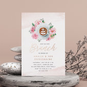 Roze Floral Peony en Coffee Bridesmaids Brunch Folie Uitnodiging