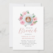 Roze Floral Peony en Coffee Bridesmaids Brunch Kaart (Voorkant)