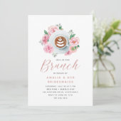 Roze Floral Peony en Coffee Bridesmaids Brunch Kaart (Staand voorkant)