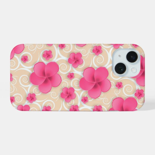 Roze Floral Phone Case iPhone 15 Case (Achterkant horizontaal)