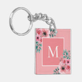 Roze | Floral Photo Monogram Key Ring Sleutelhanger (Voorkant Links)