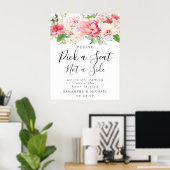 Roze Floral Pick A Seat Not Side Weddenschap Poster (Thuiskantoor)