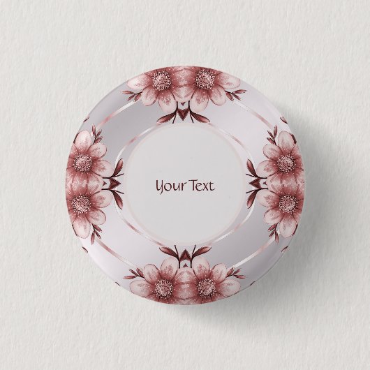 Roze Floral Pinback-Button Ronde Button 3,2 Cm (Voorkant)