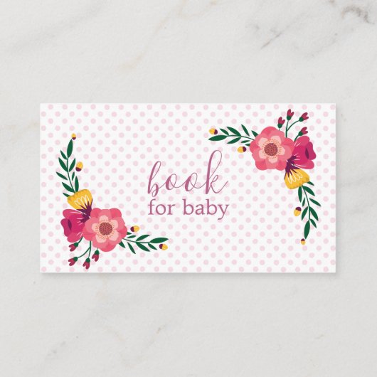 Roze Floral Polka Dot Book Request Baby shower Informatiekaartje (Achterkant)