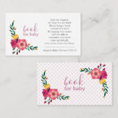Roze Floral Polka Dot Book Request Baby shower Informatiekaartje (Voorkant / Achterkant)