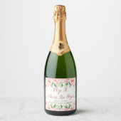 Roze Floral Pop het als ze Pop aan het Baby shower Sparkling Wijnetiket (Voorkant)