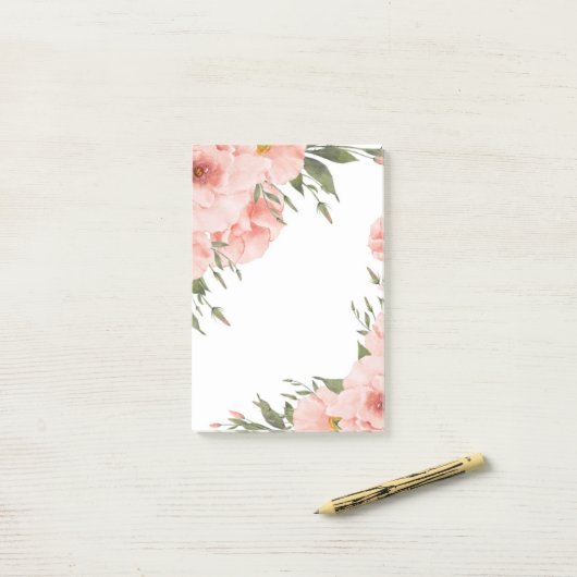 Roze Floral Post-it® Notes (Op bureau)