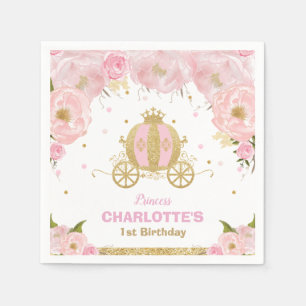Roze Floral Princess Carriage Birthday Baby shower Servet