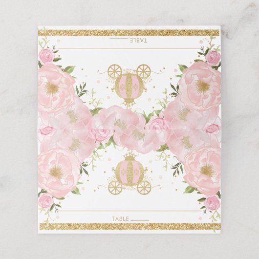 Roze Floral Princess Pumpkin Carriage Guest Name Plaatskaartje (Buitenkant ongevouwen)