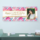 Roze Floral print, elke leeftijd, aangepaste foto Spandoek (Beurs)