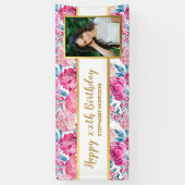 Roze Floral print, elke leeftijd, aangepaste foto  Spandoek (Verticaal)