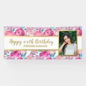 Roze Floral print, elke leeftijd, aangepaste foto  Spandoek (Horizontaal)