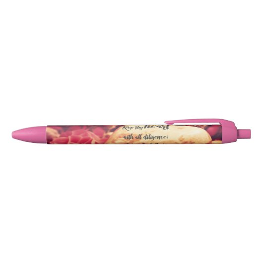 Roze Floral: Psalms Heart-scripts Zwarte Inkt Pen (Bovenkant)