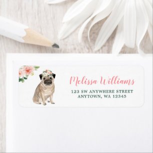 Roze Floral Pug Dog Return Label
