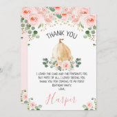 Roze Floral Pumpkin Birthday - Hartelijk dank Kaart (Voorkant / Achterkant)