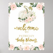 Roze Floral Pumpkin Herfst Baby shower Welkomsttek Poster (Voorkant)