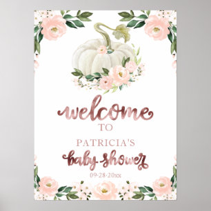 Roze Floral Pumpkin Herfst Baby shower Welkomsttek Poster