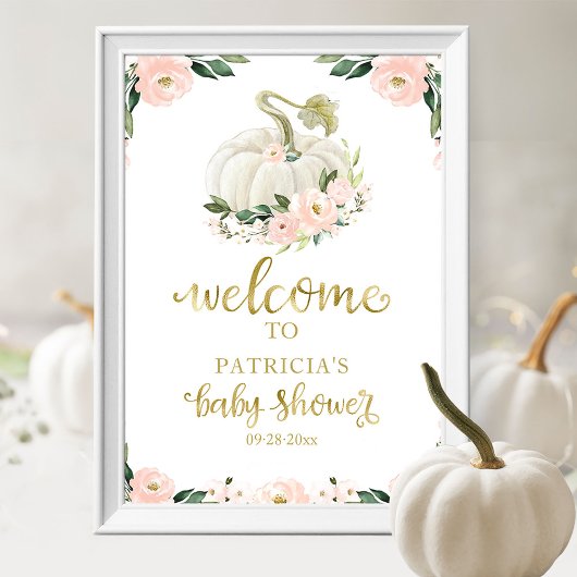Roze Floral Pumpkin Herfst Baby shower Welkomsttek Poster