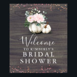 Roze Floral Pumpkins Rustic Vrijgezellenfeest Welk Poster<br><div class="desc">Roze pompoenen vrijgezellenfeest of baby shower welkomstbord poster</div>