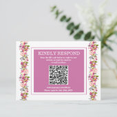 Roze Floral QR Code RSVP Card (Staand voorkant)