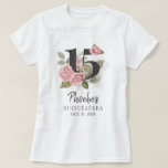 Roze Floral Quinceanera Daughter 15th Birthday T-shirt<br><div class="desc">Toon moderne maar elegante Quinceañera Mis Quince Anos verjaardagsfeest die er goed uitziet in de foto's. Met een roze en roze vormgeving en sjabloon met roze bloem die eenvoudig kan worden bewerkt en de tekst wordt vervangen door je eigen gegevens door op de knop 'Personaliseren' te klikken. Voor verdere aanpassing,...</div>