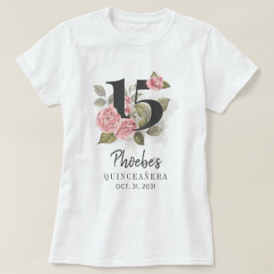 Roze Floral Quinceanera Daughter 15th Birthday T-shirt