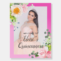 Roze Floral Quinceañera Event Board Welkomstteken